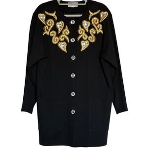 August Max Woman Vintage Y2K Black Gold Embellished Cardigan Jacket Hearts XL/1X